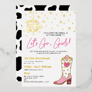 Pink White Gold Cowgirl Disco Bacheloretto Folieneinladung