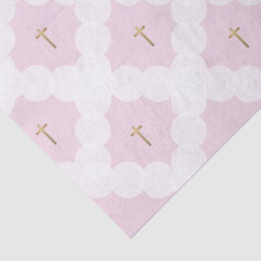 Pink White Gold Cross Muster Taufe Seidenpapier (Detail)