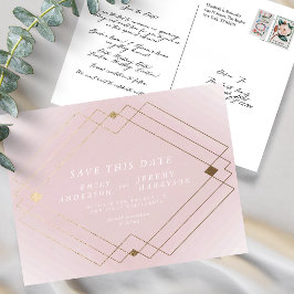 Pink White Gold Deko Lines Save the Date Hochzeit Postkarte