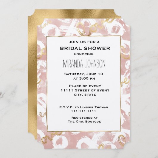 Pink White Gold Liebe XO Brautparty Einladung (Vorne/Hinten)