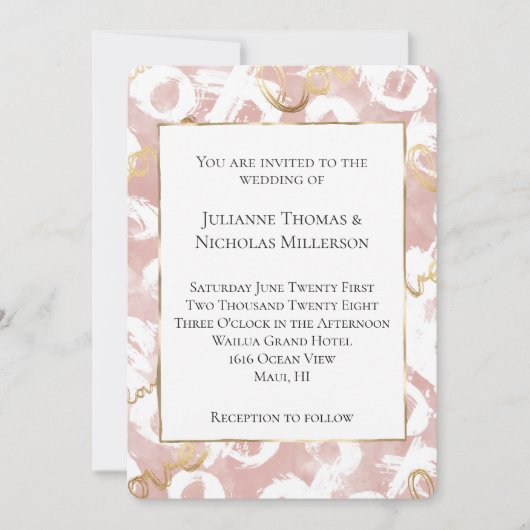 Pink White Gold Liebe XO Hochzeit Einladung (Vorderseite)