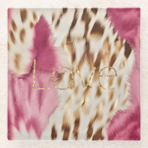 Pink White Gold Südwest Cowgirl Glitzer Liebe Glasuntersetzer