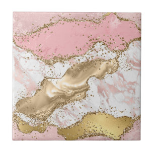Pink White Golden Mauve Glitzer Marble Agate Fliese