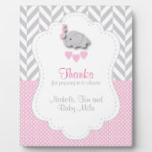 Pink, White Gray Elephant Baby Dusche Danke Fotoplatte (Vorderseite)