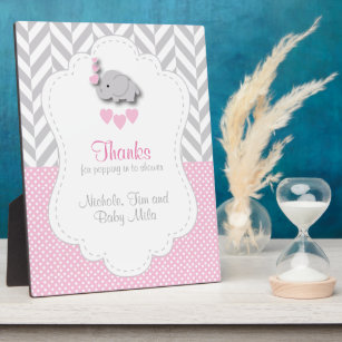 Pink, White Gray Elephant Baby Dusche Danke Fotoplatte