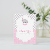 Pink, White Gray Elephant Baby Dusche Danke Postkarte (Stehend Vorderseite)