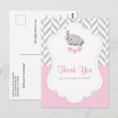 Pink, White Gray Elephant Baby Dusche Danke Postkarte (Vorne/Hinten)