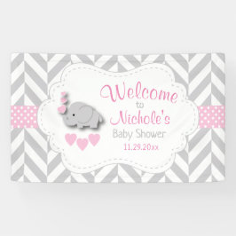 Pink, White Gray Elephant Baby Dusche Empfang Banner