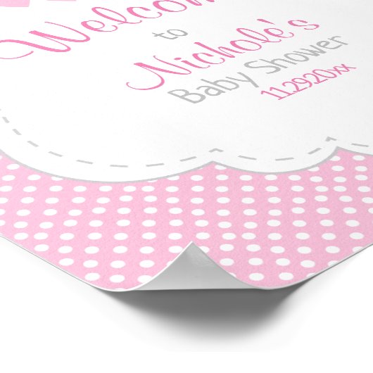 Pink, White Gray Elephant Baby Dusche Empfang Poster (Ecke)