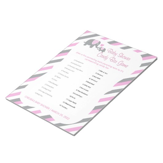 Pink, White & Gray Elephant Baby Shower - Spiel 2 Notizblock (angewinkelt)
