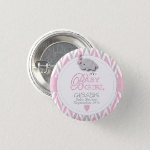 Pink, White Gray Elephant Babydusche Button