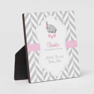 Pink, White Gray Elephant Babydusche Fotoplatte