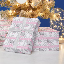 Pink, White Gray Elephant Babydusche Geschenkpapier