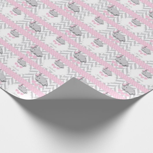 Pink, White Gray Elephant Babydusche Geschenkpapier (Ecke)