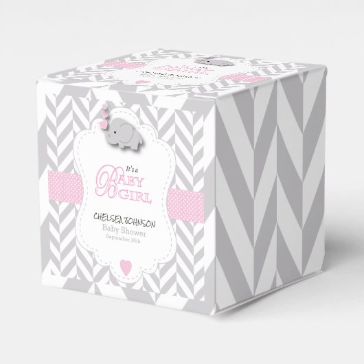 Pink, White Gray Elephant Babydusche Geschenkschachtel (Vorderseite)