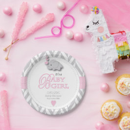 Pink, White Gray Elephant Babydusche Pappteller