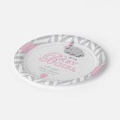 Pink, White Gray Elephant Babydusche Pappteller (Schrägansicht)