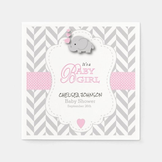 Pink, White Gray Elephant Babydusche Serviette (Vorderseite)