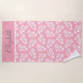 Pink White Gray Floral personalisieren Strandtuch (Vorderseite)