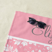 Pink White Gray Floral personalisieren Strandtuch (Beispiel)