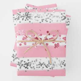 Pink White Gray Glitzer Birthday Baby Dusche Geschenkpapier Set