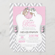 Pink, White Gray Monkey Baby Dusche