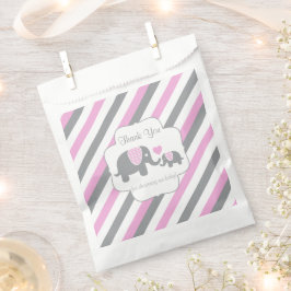 Pink, White Gray Stripe Elefant Vielen Dank Geschenktütchen