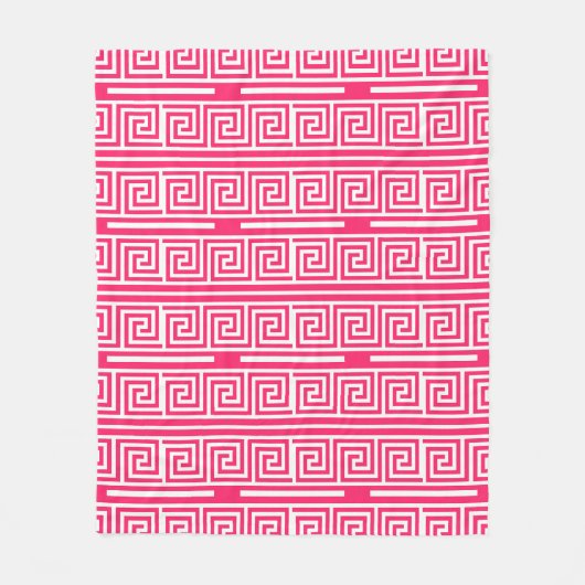 Pink White Greece Key Fret Pattern Design Fleecedecke (Vorderseite)