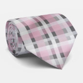 Pink White Grey Plaid Pattern – Trendy Tartan Krawatte (Gerollt)