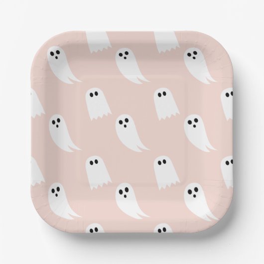 Pink & White Halloween Ghost & Patternpapier Pappteller (Vorderseite)