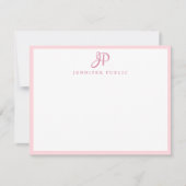 Pink White Hand Script Name Monogram Simple Mitteilungskarte (Vorderseite)