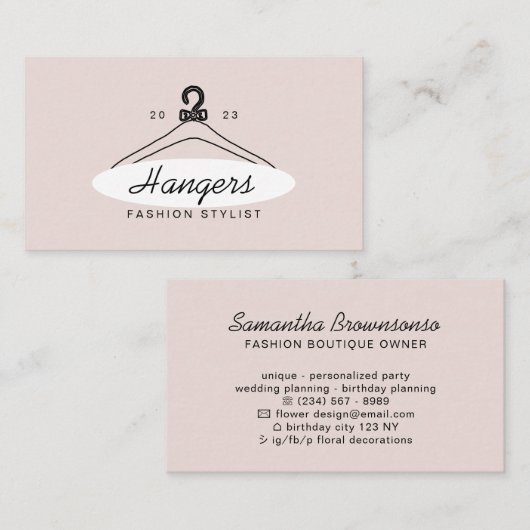 Pink White Hanger Fashion Stylist Visitenkarte (Vorne/Hinten)