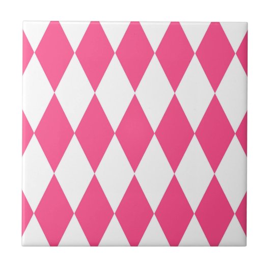 Pink White Harlequin Diamonds Schachbretts Design Fliese (Vorderseite)