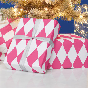 Pink White Harlequin Diamonds Schachbretts Design Geschenkpapier