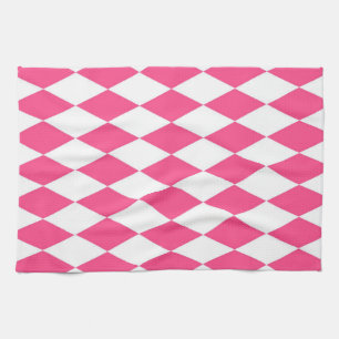 Pink White Harlequin Diamonds Schachbretts Design Geschirrtuch