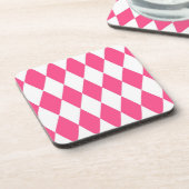 Pink White Harlequin Diamonds Schachbretts Design Getränkeuntersetzer (Linke Seite)