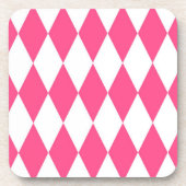 Pink White Harlequin Diamonds Schachbretts Design Getränkeuntersetzer (Vorderseite)
