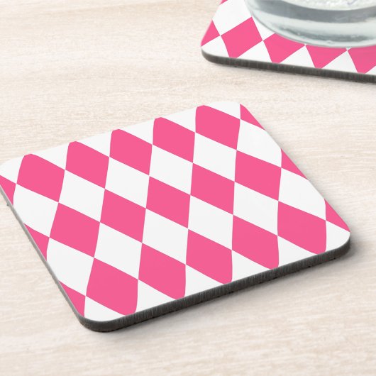 Pink White Harlequin Diamonds Schachbretts Design Getränkeuntersetzer