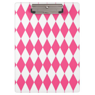 Pink White Harlequin Diamonds Schachbretts Design Klemmbrett