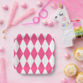 Pink White Harlequin Diamonds Schachbretts Design Pappteller (Party)