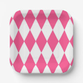 Pink White Harlequin Diamonds Schachbretts Design Pappteller (Vorderseite)