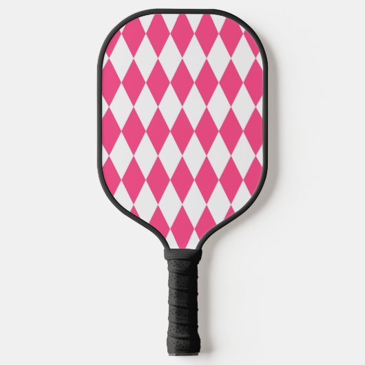 Pink White Harlequin Diamonds Schachbretts Design Pickleball Schläger (Vorderseite)