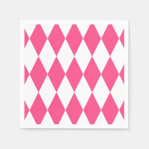 Pink White Harlequin Diamonds Schachbretts Design Serviette