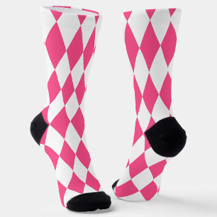 Pink White Harlequin Diamonds Schachbretts Design Socken