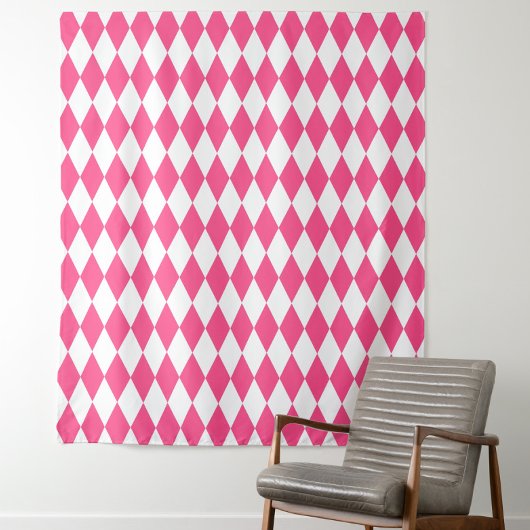 Pink White Harlequin Diamonds Schachbretts Design Wandteppich