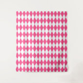 Pink White Harlequin Diamonds Schachbretts Design Wandteppich (Vorderseite)