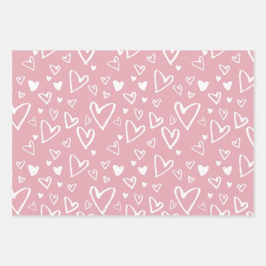 Pink White Heart Geschenkpapier Set (Vorderseite)