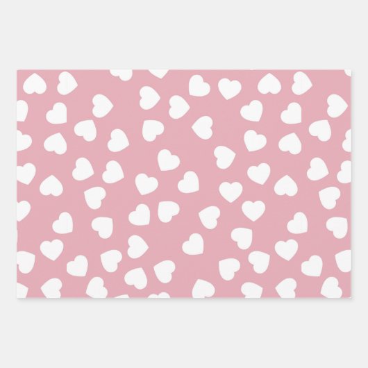 Pink White Heart Geschenkpapier Set (Vorderseite)