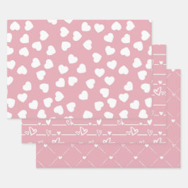 Pink White Heart Geschenkpapier Set