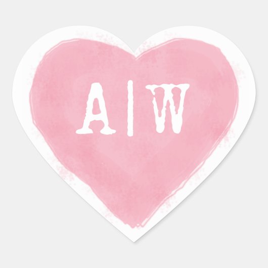 Pink White Heart Monogram Wedding Umschlag Aufkleb Herz-Aufkleber (Vorderseite)